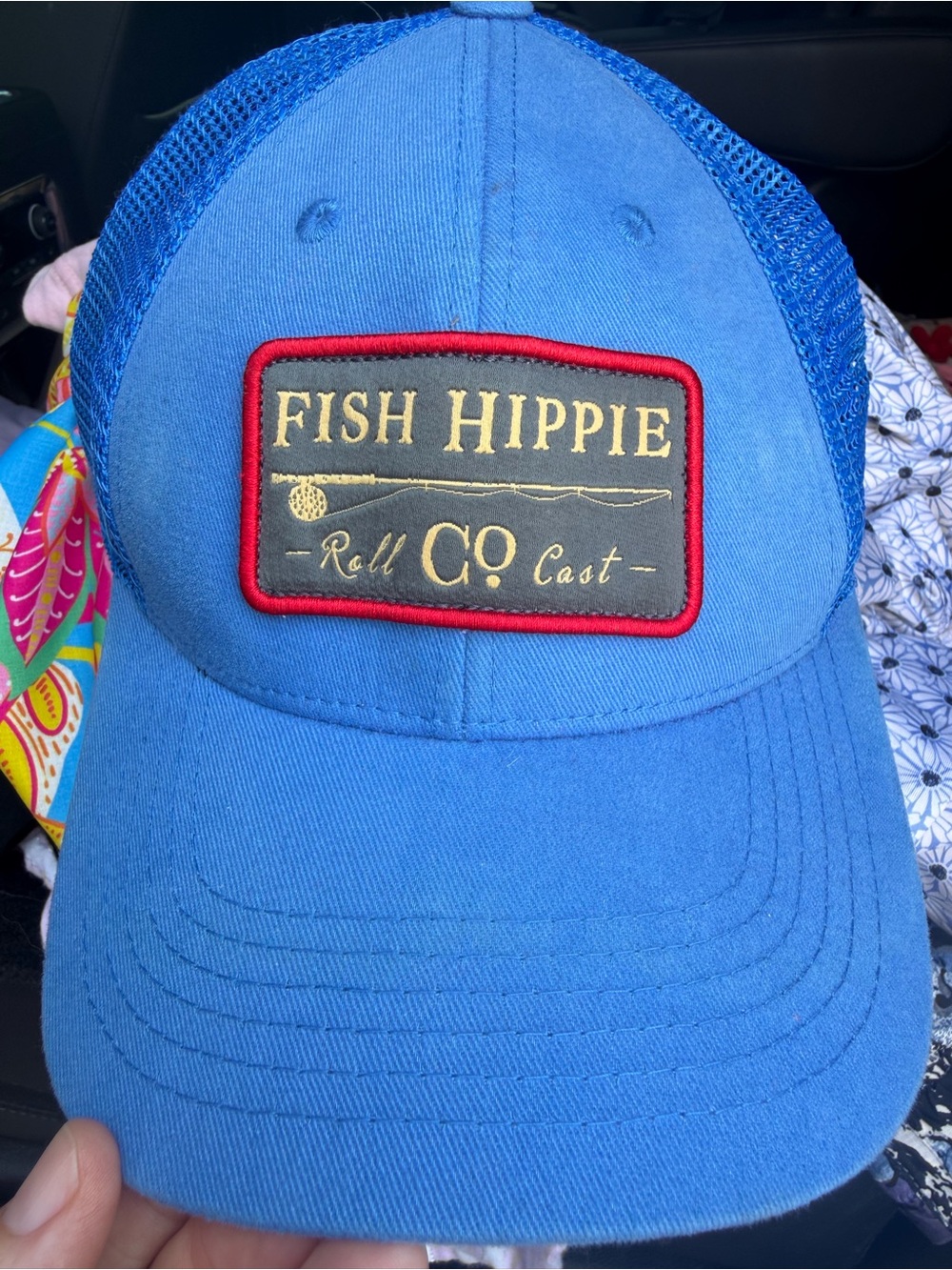 Fish Hippie Blue Trucker Hat with Red Trim Patch